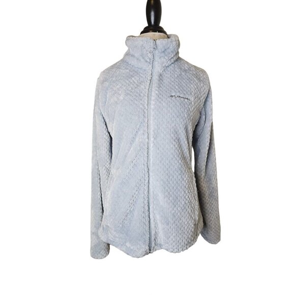 Columbia Textured Fleece Light Blue Gray Zip Front Jacket Size L - Picture 1 of 7